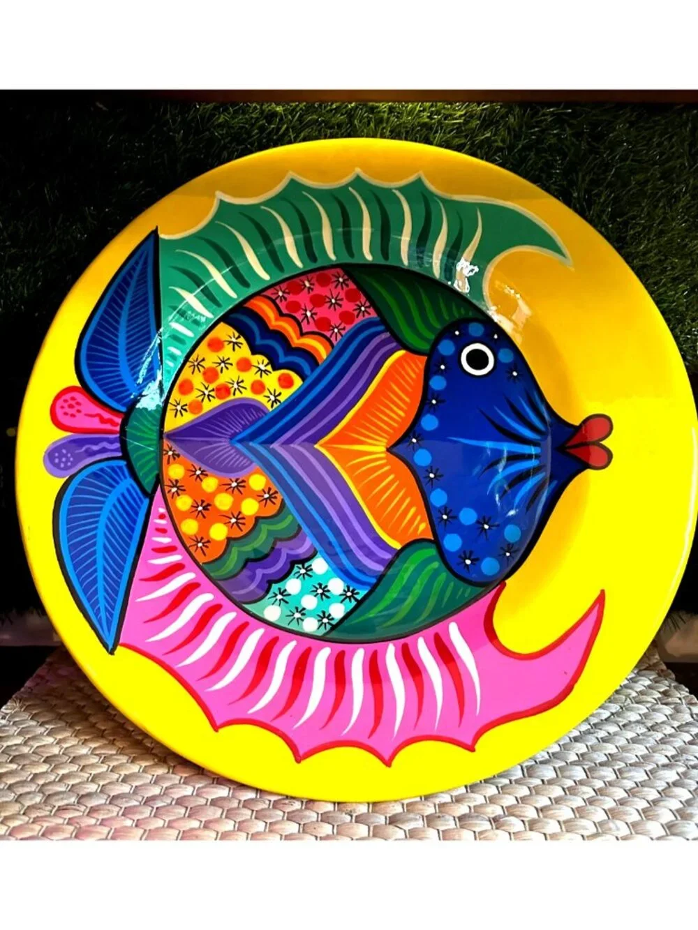 Large Colorful Fish Platter 16” Tropical Wall Decor Plate Coastal Mexican Style